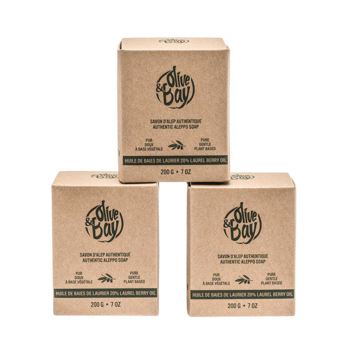 3 Pack - Aleppo Soap Bar - 20% Laurel Berry Fruit Oil - 200g